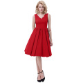 Белль некоторые из них имеют рукавов V-образным вырезом высокой эластичной трапеция винтажный Красный женщин цельный повседневные платья BP000269-3